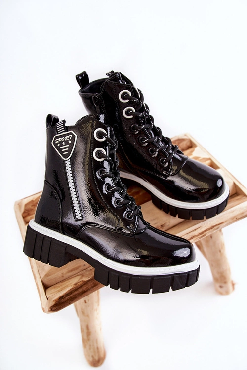 Lakierowane Ocieplane Botki Na Suwak Czarne Marcella