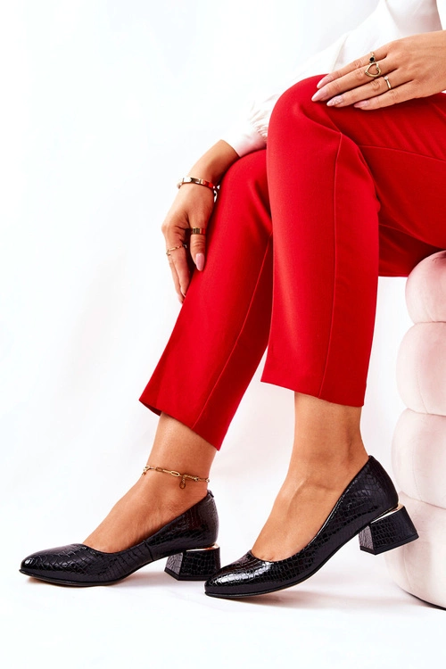 Skórzane Wężowe Czółenka Lewski 3118 Czarne