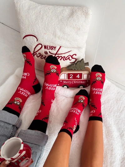 Skarpetki Damskie Świąteczne Renifery Merry Christmas Czerwone