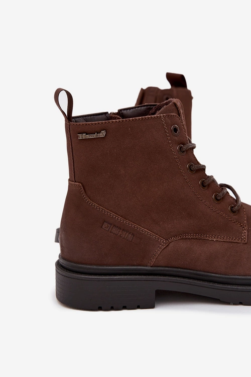 Skórzane Ocieplane Botki Męskie Na Zamek Big Star OO174149 Czekoladowe