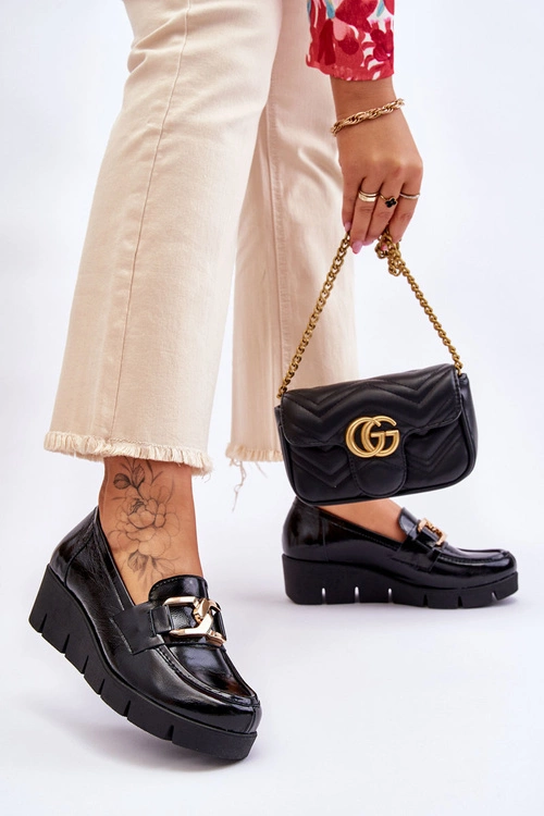 Lakierowane Mokasyny Na Koturnie Czarne Lemar Felicita