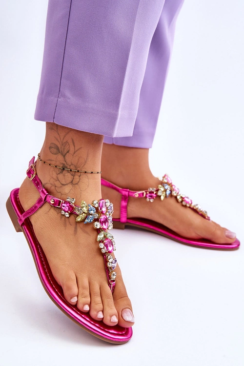 Damskie Sandały Japonki Z Kamieniami Fuksja Lenisa