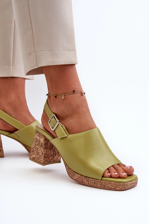 Damskie Sandały Z Eko Skóry Na Słupku Sergio Leone SK572 Pistacjowe