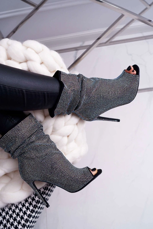 Botki Na Szpilce Z Cyrkoniami Lu Boo Czarne