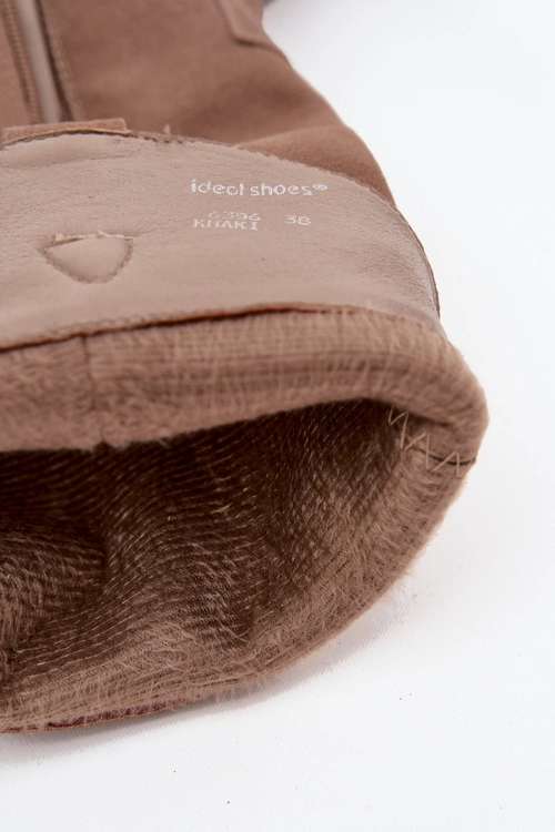 Skórzane Zamszowe Kozaki Kowbojki Damskie Ocieplane Khaki Urselle