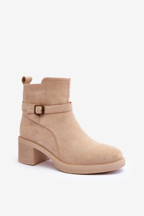 Zamszowe Botki Z Klamrą Beżowe Neste