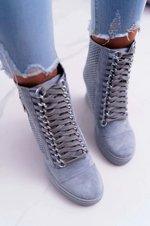 Damskie Sneakersy Lu Boo Ażurowe Zamszowe Niebieskie Clamma