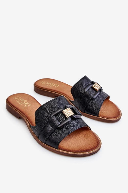 Skórzane Damskie Klapki Lewski Shoes 3270 Czarne