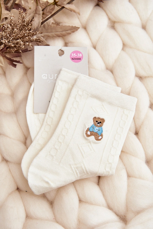 Damskie Skarpety Wzorzyste Z Misiem Białe