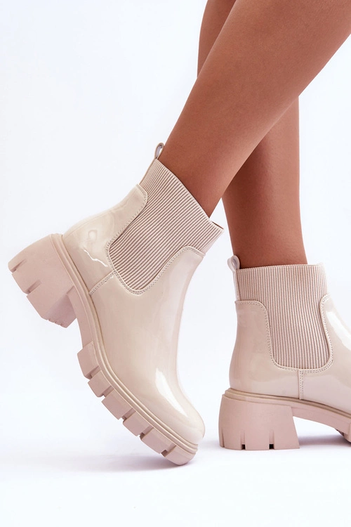 Sztyblety Botki Lakierowane Damskie Beżowe Cirie