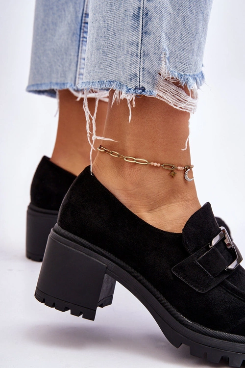 Zamszowe Półbuty Na Masywnym Obcasie Czarne Finley