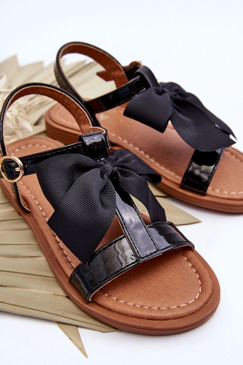 Dziecięce Lakierowane Sandałki Z Kokardą Czarne Netina