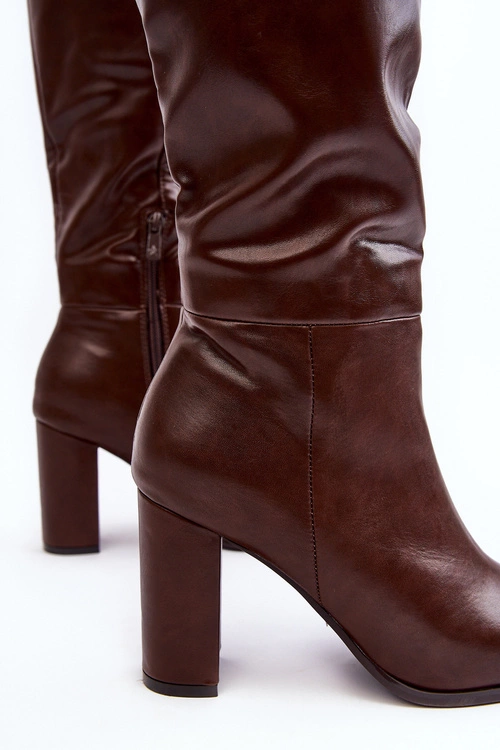 Kozaki Damskie Do Kolana Na Słupku Brązowe Fiminna