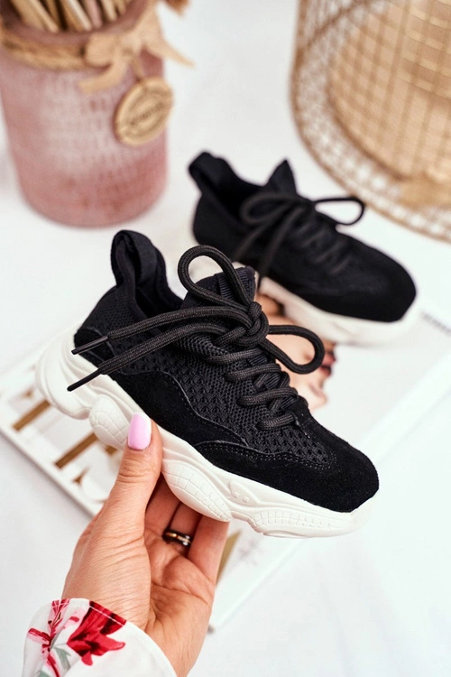 Sportowe Buty Dziecięce Sznurowane Zamszowe Czarne Volema