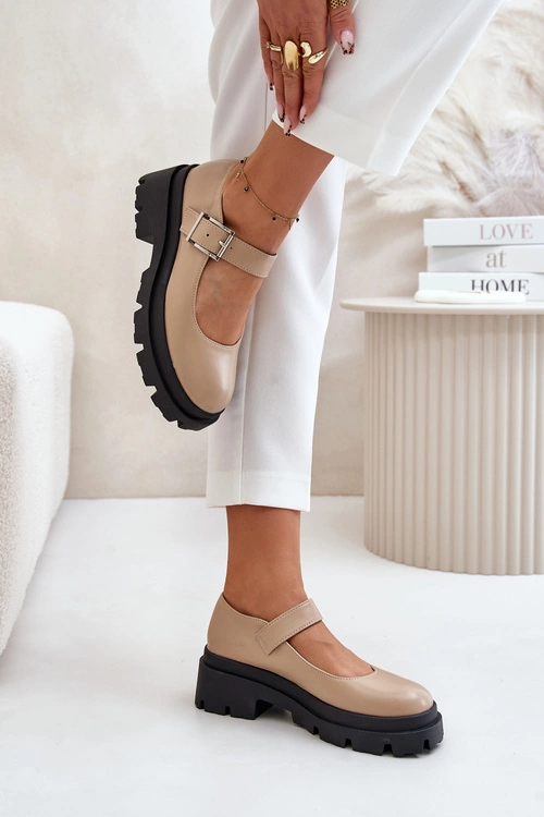 Półbuty Damskie Z Klamrą Beżowe Plikuria