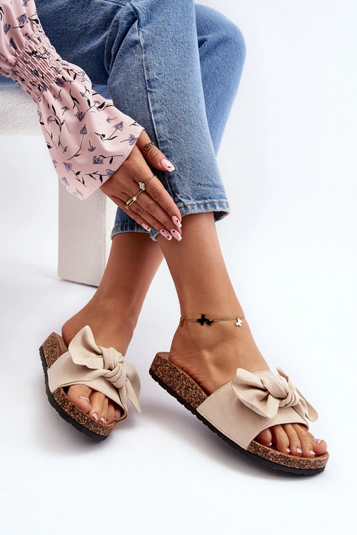 Damskie Klapki Z Kokarda Beżowe Ezephira