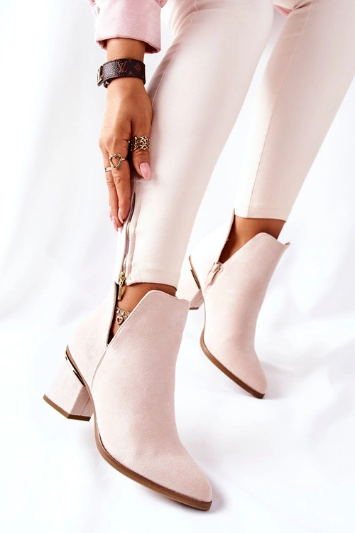 Damskie Zamszowe Botki Z Wycięciami Beżowe Noel