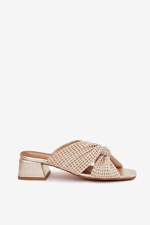 Klapki Damskie Na Klocku Maciejka 06955-25 Beżowo-Złote