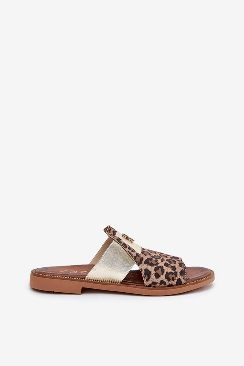 Eleganckie Klapki Ze Skóry Naturalnej Na Płaskim Obcasie Zazoo 40423 Panterka