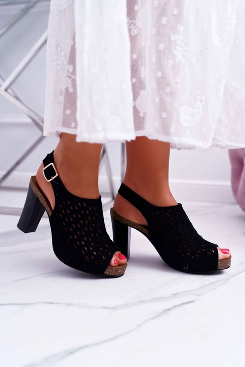 Sandały Damskie Na Słupku Sergio Leone SK850 Czarne Farmona