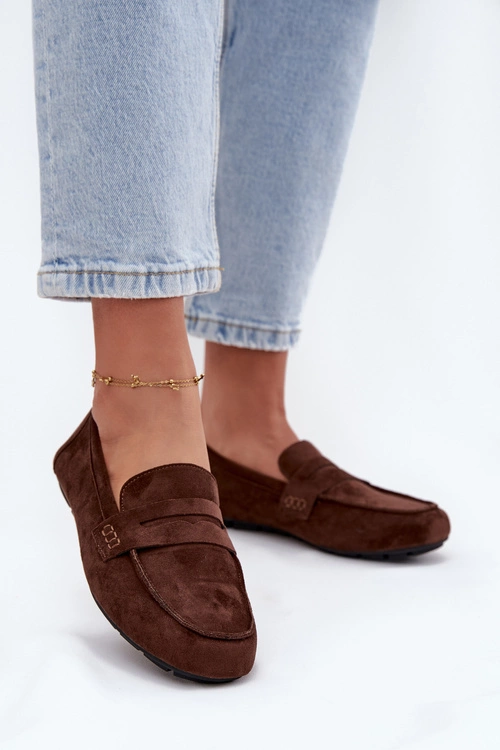 Loafersy Mokasyny Damskie Płaskie Ciemnobrązowe Roseline