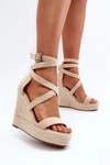 Sandały Na Koturnie Z Plecionką Beżowe Salthe