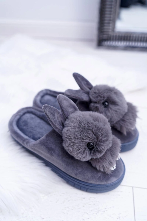 Papcie Damskie Klasyczne Z Królikiem Szare Howi