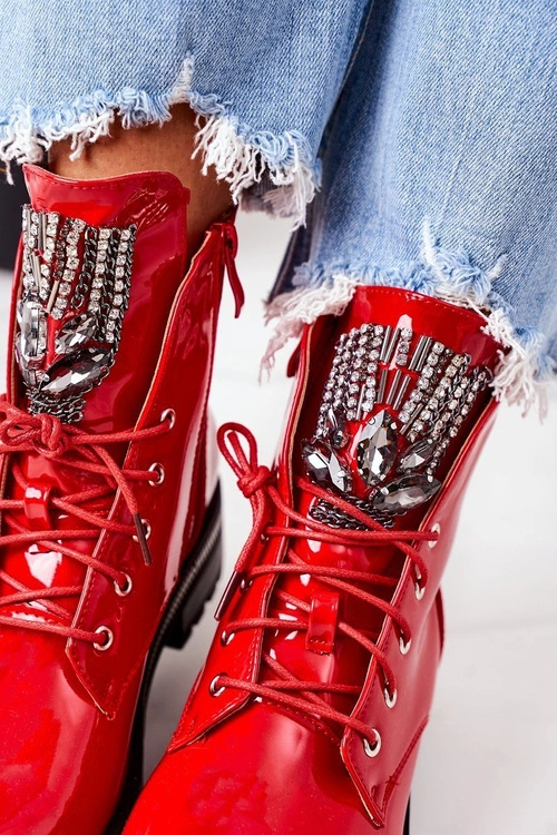 Lakierowane Ocieplane Workery Z Cyrkoniami Czerwone Attention