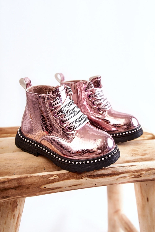 Dziecięce Ocieplane Skórzane Botki Różowe Dottie