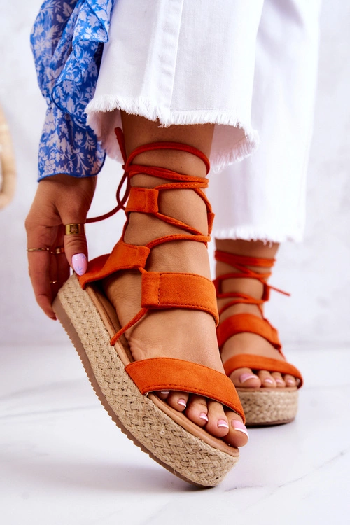 Damskie Wiązane Sandały Na Platformie Pomarańczowe Amrillo