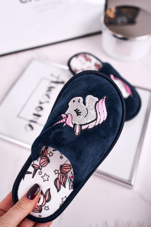 Dziecięce Klapki Papcie Z Jednorożcem Granatowe Unicorn