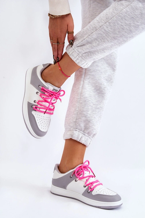 Damskie Klasyczne Buty Sportowe Podwójnie Sznurowane Biało-Szare Jella