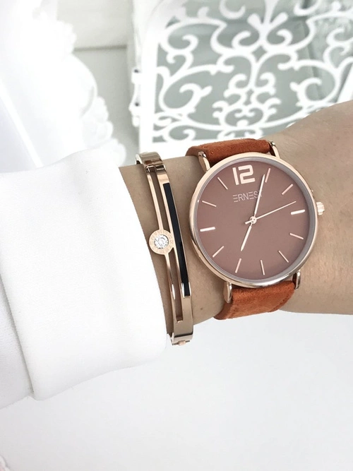 Damski Zegarek Ernest Manon Zamszowy Pomarańczowy
