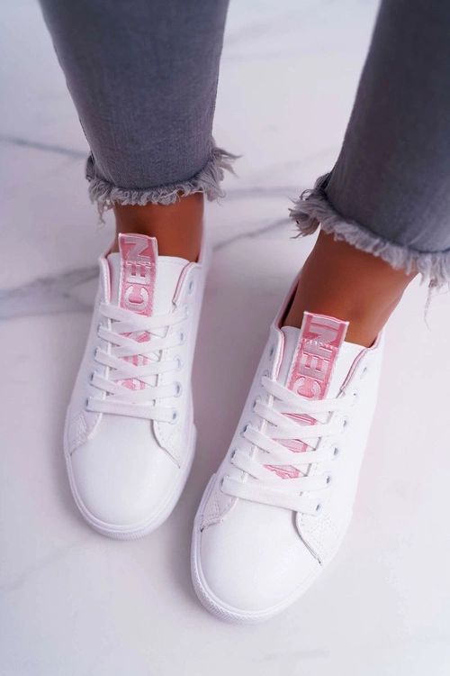 Trampki Damskie Białe Różowy Pasek Nigrid