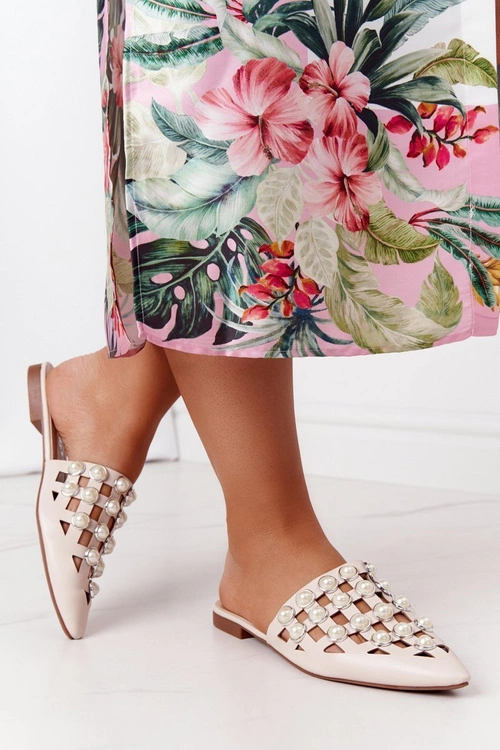 Klapki Z Cholewką I Perłami Beżowe Ripple