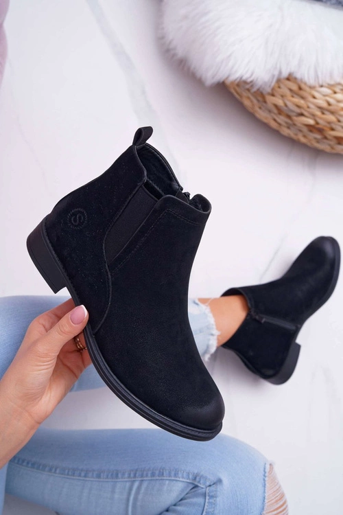 Botki Damskie Sergio Leone Sztyblety Eko Nubuk Czarne Vuko