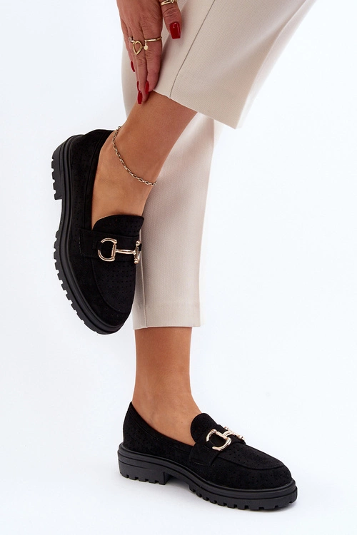 Mokasyny Damskie Ażurowe Z Ozdobą Czarne Talesse