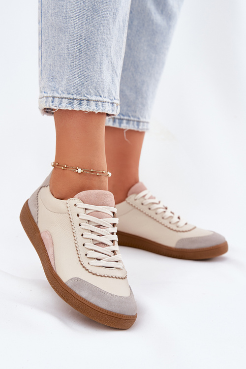 Skórzane Sneakersy Damskie Zazoo N1220 Beżowe