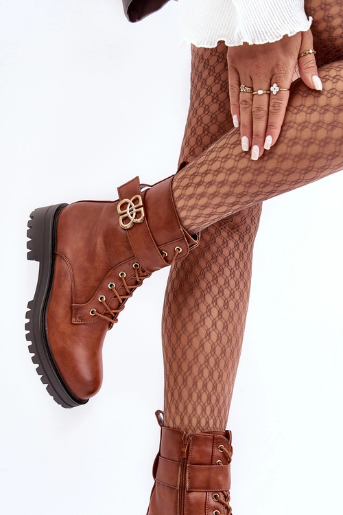 Botki Workery Damskie Na Suwak Z Ozdobą Brązowe Ciossava