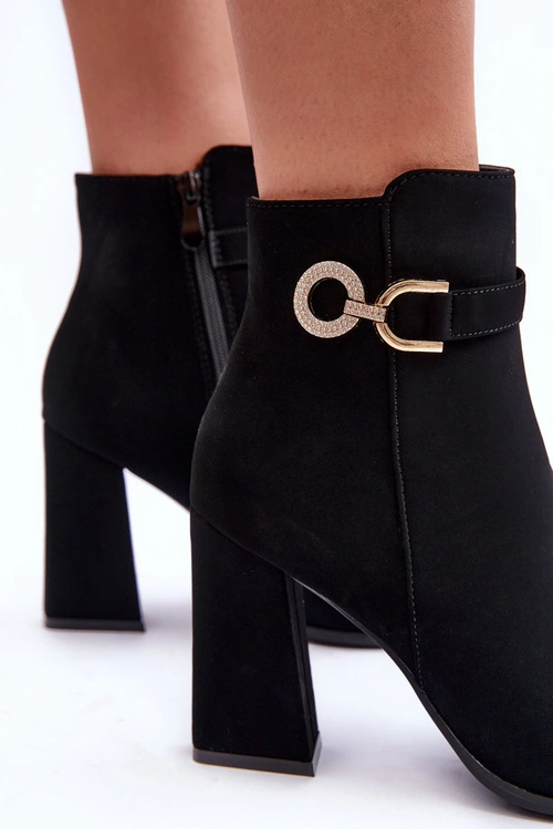 Eko Skórzane Botki Na Słupku Z Ozdobą Czarne Lymall