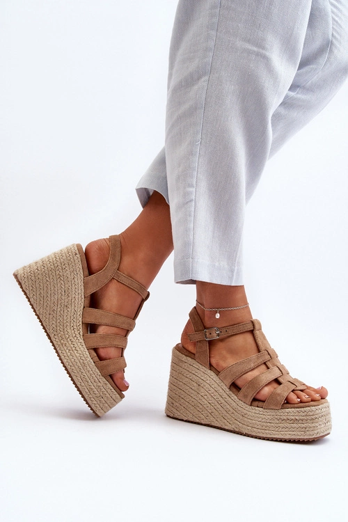 Sandały Na Koturnie Z Plecionką Brązowe Gnosis