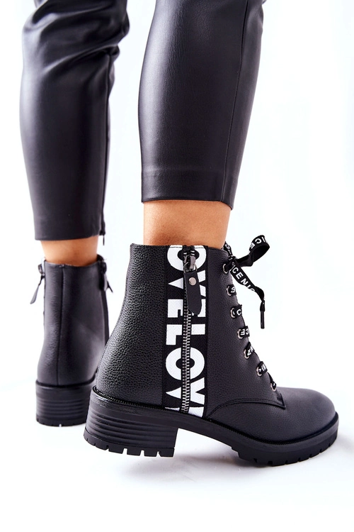 Skórzane Botki Workery Na Suwak Czarne Henri