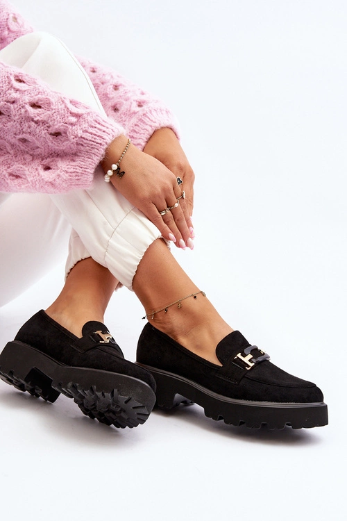 Mokasyny Damskie Z Ozdobą Czarne Omavia