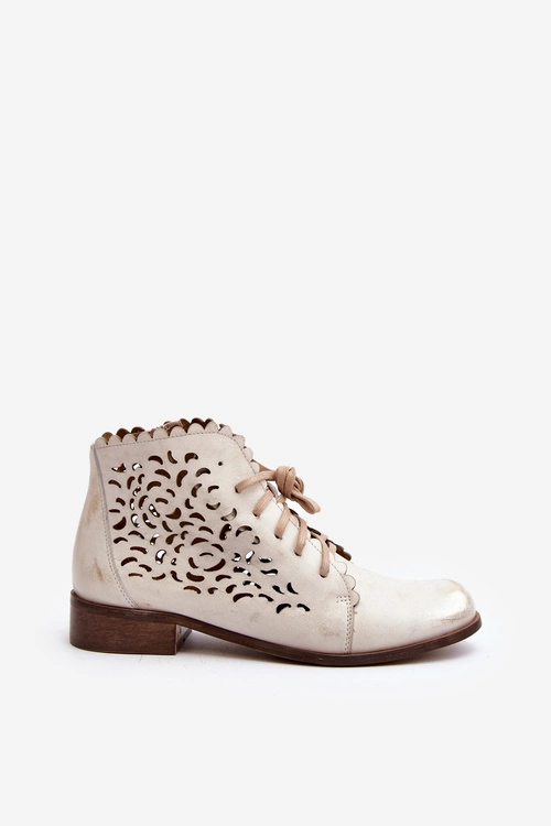 Zazoo 2871 Ażurowe Botki Damskie Sznurowane Złote Przecierane