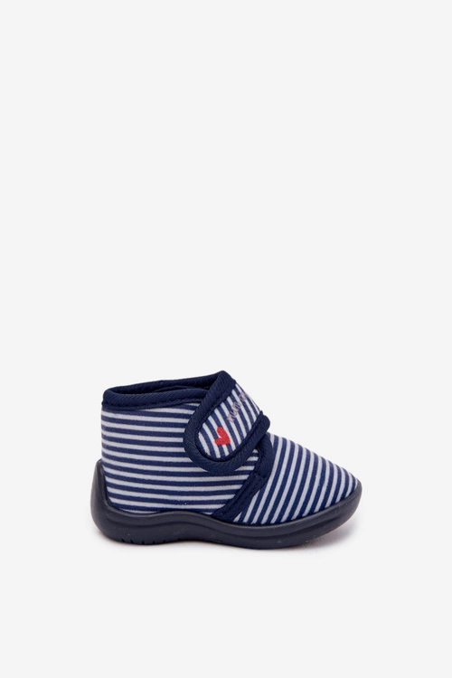 Kapcie Dziecięce Na Rzep W Paski Granatowe Lavelle