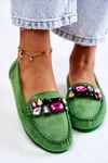 Damskie Zamszowe Mokasyny Z Ozdobami Zielone Janetta