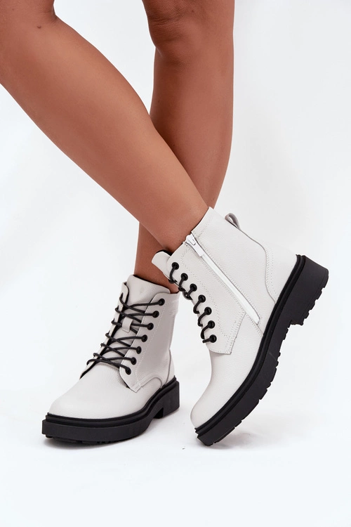 Ocieplane Botki Damskie Z Naturalnej Skóry Sergio Leone BT25248-S Białe