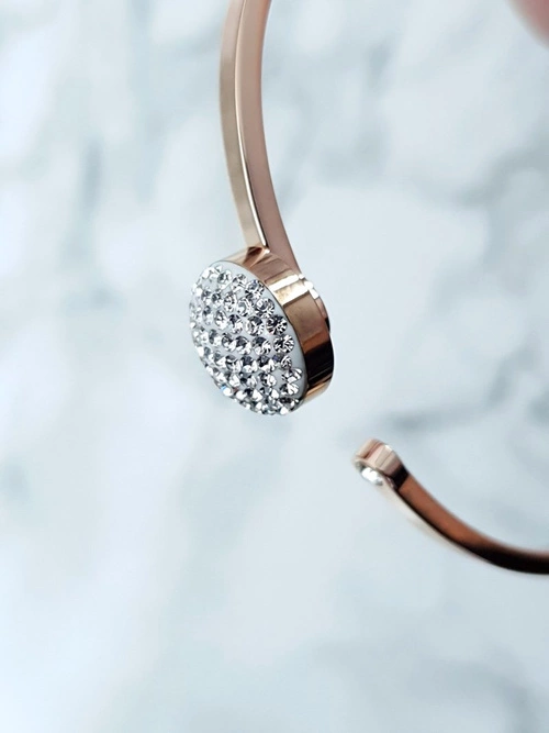 Damska Bransoleta Stalowa Kryształy Różowe Złoto Roxa