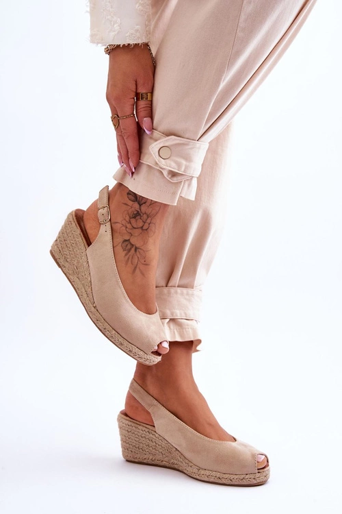 Zamszowe Sandały Na Koturnie Beżowe Elsie