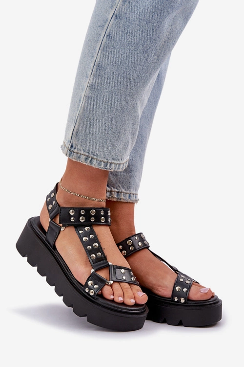 Zdobione Sandały Na Platformie Czarne Tatellia